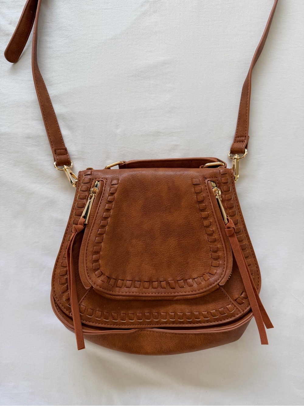 Urban Expressions Rust Brown Crossbody Bag with Woven Trim
